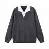 Camisa polo de imitación de dos piezas con retazos y cuello camisero para hombre, nueva colección otoño 2026, chaqueta sudadera holgada de gran tamaño para hombre