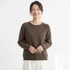Suéter de tricô de algodão 100% puro de alta qualidade para mulheres, design versátil para outono e inverno, caimento solto, peça básica de manga longa