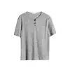 Camiseta corta de manga corta a rayas acanaladas, versátil y juvenil, de corte holgado, con diseño de cuello con hebilla metálica, para hombre y mujer