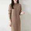 Vestido de Tricô Meia-Gola para Mulheres, Acima do Joelho Lã Fina Outono e Inverno Solto de Comprimento Médio Vestido Suéter Pulôver Camada Base