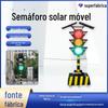 Sinal Semafórico Móvel Alimentado por Energia Solar, Sinal Semafórico Integrado Solarmente, Luz de Advertência LED de Três Luzes e Quatro Lados com Painel Completo