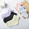 Meias de Algodão Finas Coloridas Doces de Verão para Crianças, Meias Lisas Respiráveis de Malha para Meninos e Meninas, Meias de Cano Curto, Atacado em Estoque