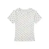 Camiseta blanca de manga corta con lunares estilo coreano para mujer, nueva colección verano 2026, con un elegante diseño en los hombros, un corte único y favorecedor.