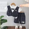 Conjunto de Verão para Meninos Nova Moda Bebê Verão Crianças Xadrez Fino Olhos Colete Manga Curta Conjunto de Duas Peças