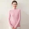 Otoño/Invierno 2025 Nuevo Suéter Básico de Cachemira para Mujer Regular de Punto Una Pieza Manga Larga Hombro Caído Cuello Semi-Alto Acanalado