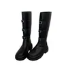 Botas de Cano Alto Estilo Retro Espessas com Fivela Redondas para Mulheres 2026 Novo Estilo Botas de Cavaleiro