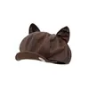 Bonito Boino de Cuero PU con Orejas de Gato de Dibujos Animados para Mujer, Sombrero Artístico Retro de Nicho para Pintor de Nubes, Moderno