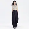Nuevos jeans anchos estilo americano azul oscuro de otoño e invierno para mujer, de cintura alta, adelgazantes, pantalones rectos petite, pantalones cropped, modernos