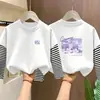 Camiseta de manga longa 100% algodão para meninas, nova para primavera e outono, camisa de base infantil, tamanho médio e grande, blusa infantil de duas peças falsas com desenho