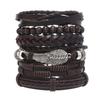 Pulseira Tecida à Mão da Moda Europeia e Americana Transfronteiriça Retrô Multiasas Personalizada Tendência com Contas de Madeira e Couro
