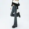 Jeans Micro-blare Cinza Cimento Feminino Outono e Inverno 2024 Novo Cintura Alta Emagrecedor Slim-fit All-match Calça Boca de Sino Pequena