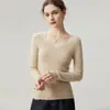 Suéter de malha 100% caxemira pura com decote V e corte slim para mulheres, novo suéter de caxemira de manga comprida para camada base de outono e inverno