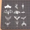 Set de 12 Colgantes y Accesorios de Murciélago de Plata Antigua, 12 Estilos, 1 de Cada Uno, aproximadamente 16 g por Set