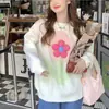 Estilo coreano Outono Novo estilo estilo preguiçoso doce jovem garota Suéter com design de flor tridimensional suéter de gola alta para mulheres