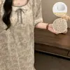 Camisola de algodão nuvem para mulheres, estilo verão com bojos, doce vestido de dormir de renda com estampa de tinta, roupa de casa, pode ser usado fora