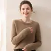 Suéter de Caxemira Feminino Gola Redonda Cor Sólida Ponto Simples Respirável Quente Pulôver Tricô Camada Base Manga Longa Suéter Roupa Feminina Top Inverno