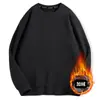 Promoção suéter liso bonito masculino gola redonda forrado com fleece inverno solto top para usar por baixo suéter pulôver de inverno masculino