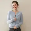 Cardigan Tricotado Gola Redonda 100% Caxemira Pura Outono e Inverno Feminino Outono e Inverno Retrô Torcido Curto Suéter Jaqueta