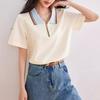 2024 Camiseta Feminina Fina Slim com Gola Polo Manga Curta Top Feminino para Mulheres Ligeiramente Acima do Peso Design de Roupa de Trabalho Feminina