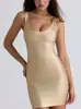 Vestido de tirantes finos con estampado dorado de lujo ligero, estilo europeo y americano, sexy, ajustado, bodycon, sin espalda, corto, vestido de vendaje, vestido de fiesta para la noche