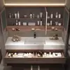 Estilo crema doble lavabo de lujo ligero combinación de mueble de baño de placa de roca lavabo integrado sin costuras para baño mueble de lavabo