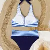 Bikini de Encaje con Cordones Transfronterizo para Playa, Estilo Europeo y Americano, Conjunto de Tres Piezas Más Vendido en Amazon, Cuello Halter, Bikini Sexy para Vacaciones, Modelo Nuevo