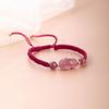 Pulseira de Corda Vermelha de Cristal Natural Badu Pulseira de Cristal Morango Pixiu para Ano de Nascimento Feminino Pulseira Tecida à Mão Pulseira