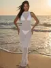 Amazon Transfronterizo Europa y América Más Vendido Vestido de Punto Blanco para Vacaciones Cubre-traje de Playa Malla Sexy Falda Larga
