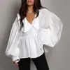 Camisa Blanca Casual Francesa 2025 Nuevo Estilo Otoño Cara de Bebé Mangas Abullonadas Elegante Holgado y Versátil Top Cardigan