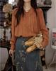 Camisa Solighter de Lyocell Francés de Doble Botonadura con Mangas de Linterna para Mujer Otoño 2024 Nuevo Top de Manga Larga