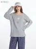 Camiseta Casual Larga de Encaje con Cuello Redondo Holgada Heyhenry para Mujer 2026 Primavera y Otoño Ropa Interior Casual Estilo Coreano Top