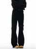 Muxi Roupas Estilo Americano Tendência Vibe Preta Cadarço Calça Flare Jeans de Trabalho para Homens Cleanfit Calças Slim-Fit