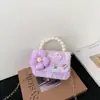 Nueva Versión Coreana Transfronteriza Bolso Infantil de Lazo Pequeño Estilo Chanel Camelia Bolso de Hombro Bolso de Mano con Perlas Versátil Bolso Cruzado