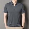 Camiseta de Hombre de Seda de Hielo 2025 Verano Nueva Casual Rayada Manga Corta Moda Polo Top Holgado Ropa para Papá de Mediana Edad
