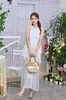 Vestido de Praia Novo de Verão com Gola Halter e Babados Vestido Longo Branco Sem Mangas Costurado Pronto para Venda