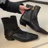 Botines negros ajustados al tobillo, de piel de oveja, punta cuadrada, cremallera lateral, elástico lateral, botines Chelsea, botines Martin para mujer, botines de moda