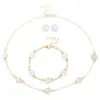 Conjunto de 4 peças de Anel, Brincos e Pulseira de Flor de Cinco Folhas Coreana Nova para Mulheres, Simples, Colar de Pétalas, Conjunto de Joias de Trevo de Quatro Folhas