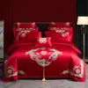 100% algodón puro, algodón de fibra larga, juego de ropa de cama bordada de cuatro piezas para boda, juego de siete piezas para la habitación de la novia, incluyendo relleno de edredón y relleno de almohada, ropa de cama para bodas