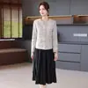 Conjunto de Ropa de Primavera para Mamá: Vestido de Falda Plisada y Chaqueta Corta Estilo Chanel para Mujeres de Mediana Edad y Mayores, un Conjunto de Dos Piezas para Primavera y Otoño