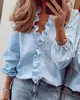2026 Amazon Wish Sitio Independiente Ebay Primavera y Verano Nueva Camisa de Manga Larga con Volantes Estilo Europeo y Americano Camisa de Mujer