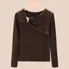 Camiseta de Manga Larga de Diseño Irregular de Gama Alta para Mujer, Primavera 2026 Ajustada Elegante Top Retorcido con Hebilla Metálica