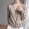 Suéter de Tricô de Lã de Seda com Gola V Outono/Inverno 2026 Manga Longa Feminino Patchwork de Renda Solto Falso Top de Duas Peças