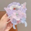 Goma para el pelo de niña estilo princesa, diadema de perlas con mariposas estilo hada, cuerda para el pelo de niños, alta elasticidad, no daña el pelo, accesorio elástico para el pelo