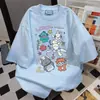 Camiseta de Manga Corta con Estampado de Letras de Dibujos Animados Estilo Graffiti para Mujer 2026 Nuevo Estilo de Verano Estilo Universitario Top Holgado y Versátil