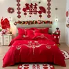 Juego de ropa de cama para boda, con bordado amigable con la piel, un juego de cuatro piezas con un vibrante diseño de dragón y fénix rojo, y tela de algodón de alto recuento, nuevo estilo 2026