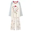 Pijama de Algodón Puro para Mujer para Primavera y Otoño, Manga Larga, Pantalón Largo, Cuello Redondo, Sin Capucha, Holgado, Ropa de Casa Casual, Se Puede Usar Afuera, Conjunto de Dos Piezas