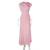 Vestido de Moda para Mujer Amazon Delgado Sexy Color Sólido Hueco Cintura Ceñida Plisado Sin Mangas Temperamento Línea A