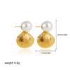 Pendientes de perlas de agua dulce naturales de oro de 18 quilates y acero inoxidable transfronterizo europeo y americano, pendientes de concha de lujo ligeros, pendientes sencillos, pendientes, pendientes