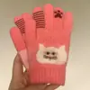 Guantes de punto para niños invierno cálidos bordado gatito estudiantes de primaria capa única cinco dedos a prueba de viento cálidos outlet de fábrica