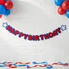 Banner Feliz Cumpleaños rojo, blanco y azul para fiesta del 4 de Julio Día de la Independencia y accesorios para fotos